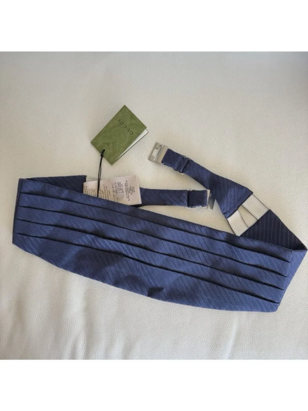 NEW GUCCI SILK CUMMERBUND Blue Sz L 100% Authentic Made In Italy